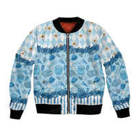 Oktoberfest Bavarian Heritage Bomber Jacket Edelweiss Beer Festival Blue Pattern
