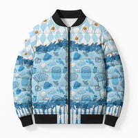 Oktoberfest Bavarian Heritage Bomber Puffer Jacket Edelweiss Beer Festival Blue Pattern