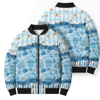 Oktoberfest Bavarian Heritage Bomber Puffer Jacket Edelweiss Beer Festival Blue Pattern