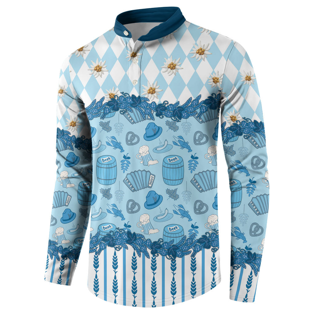 Oktoberfest Bavarian Heritage Button Sweatshirt Edelweiss Beer Festival Blue Pattern