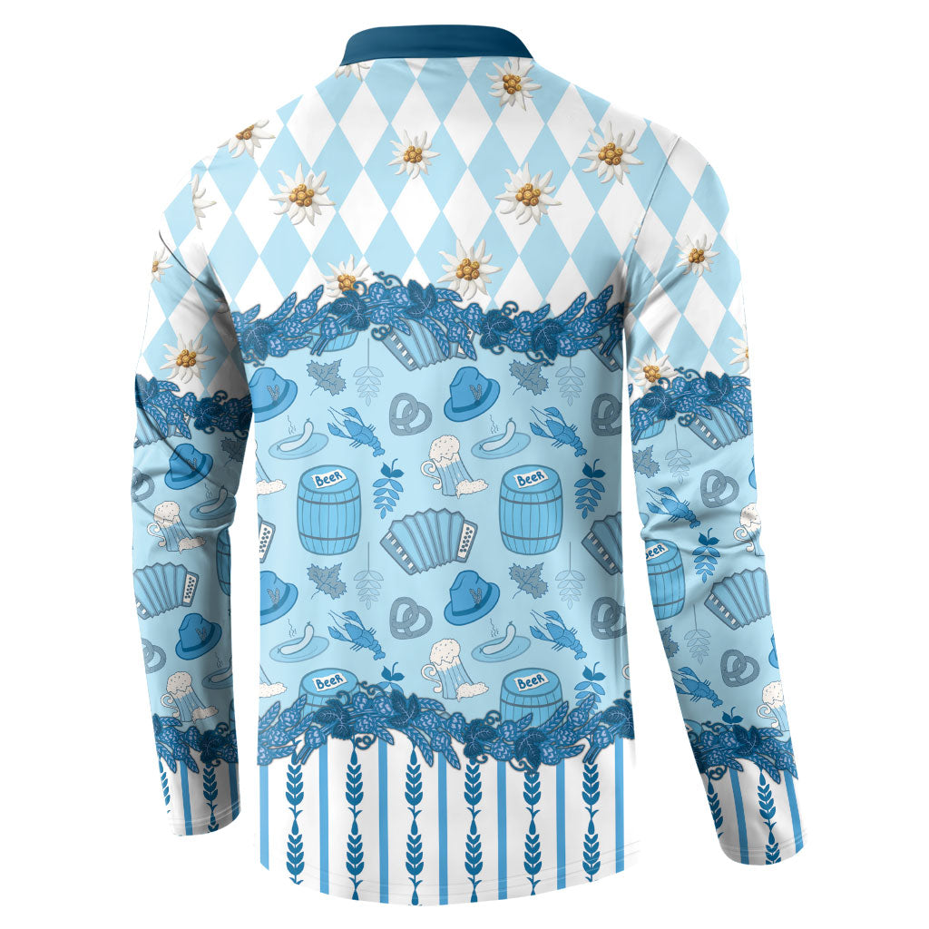 Oktoberfest Bavarian Heritage Button Sweatshirt Edelweiss Beer Festival Blue Pattern