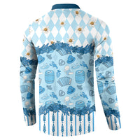 Oktoberfest Bavarian Heritage Button Sweatshirt Edelweiss Beer Festival Blue Pattern