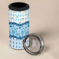 Oktoberfest Bavarian Heritage 4 in 1 Can Cooler Tumbler Edelweiss Beer Festival Blue Pattern