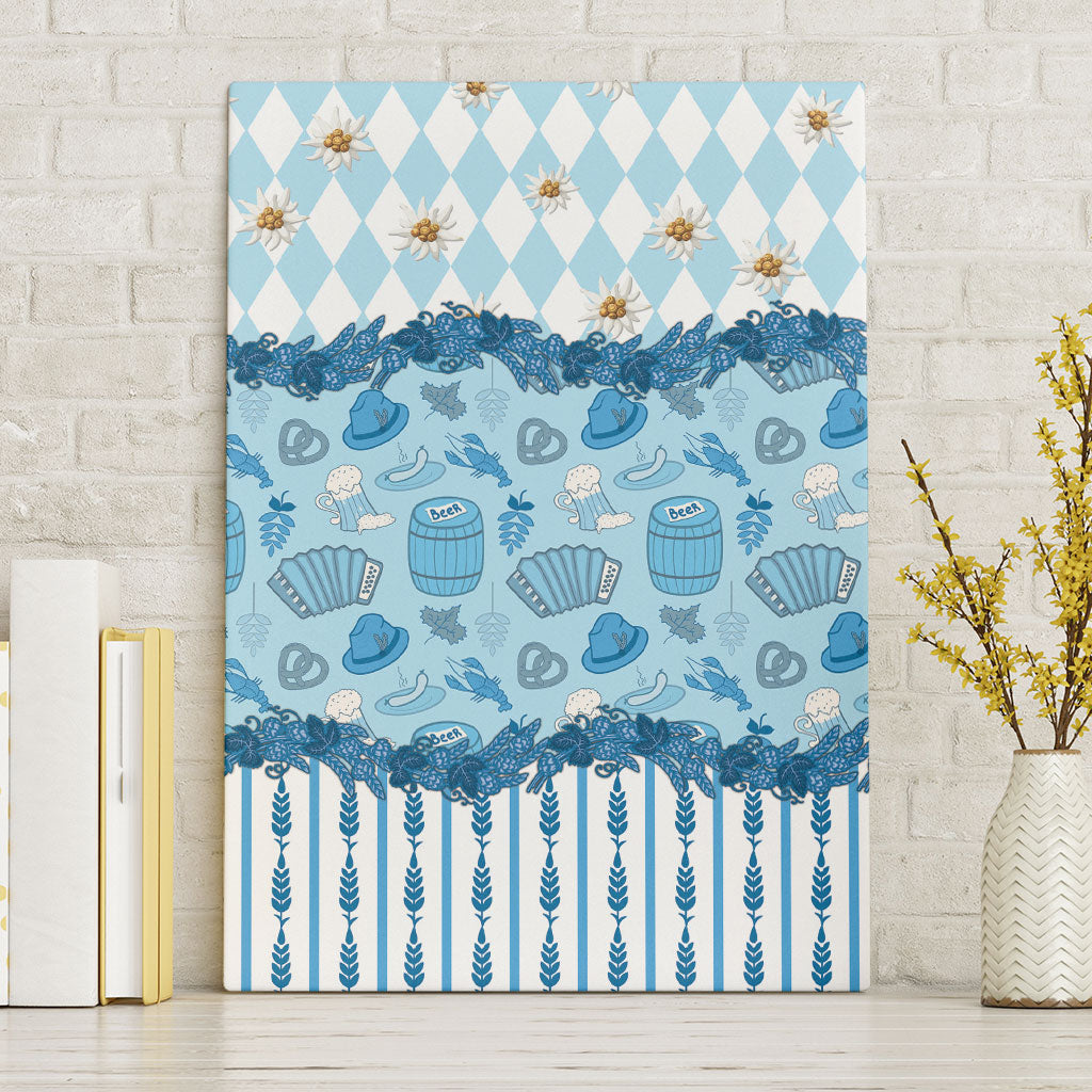 Oktoberfest Bavarian Heritage Canvas Wall Art Edelweiss Beer Festival Blue Pattern