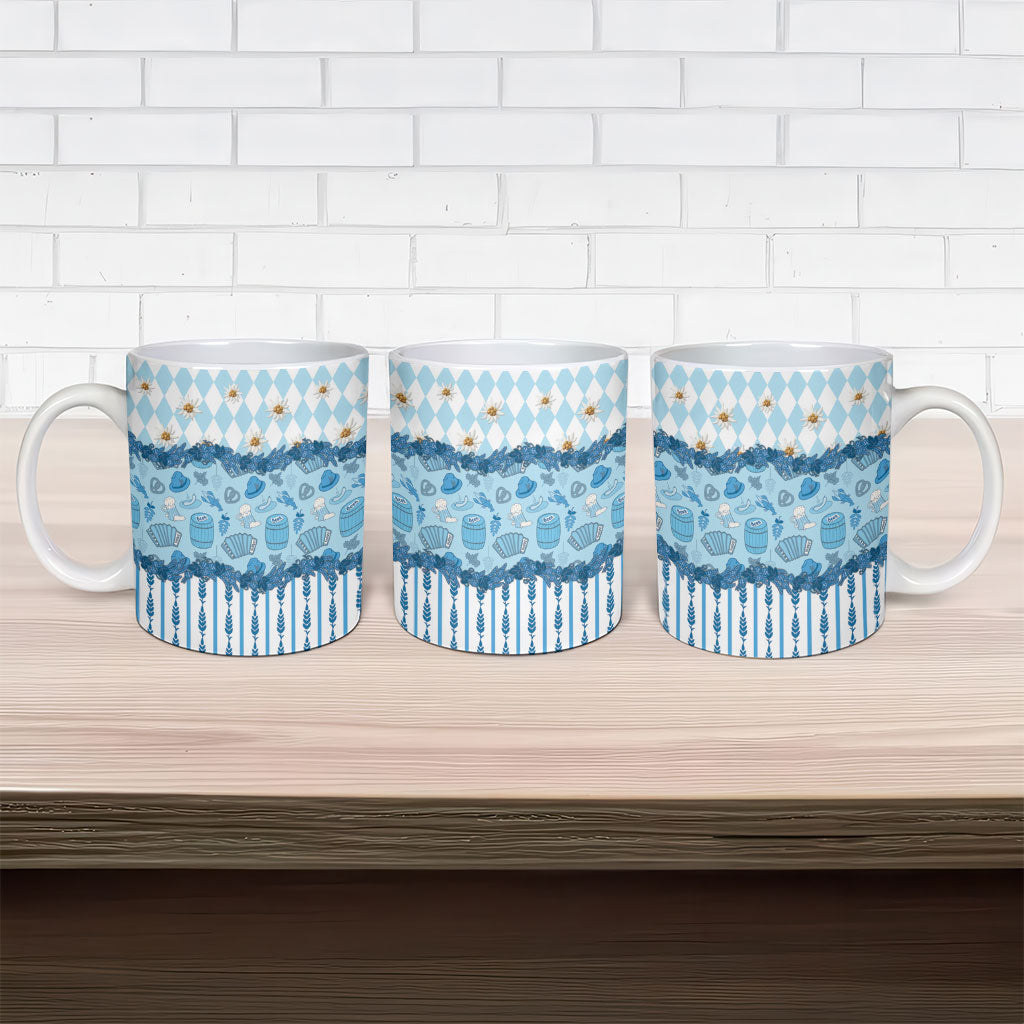 Oktoberfest Bavarian Heritage Ceramic Mug Edelweiss Beer Festival Blue Pattern