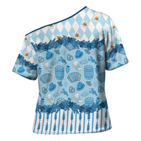 Oktoberfest Bavarian Heritage Cross Shoulder Shirt Edelweiss Beer Festival Blue Pattern