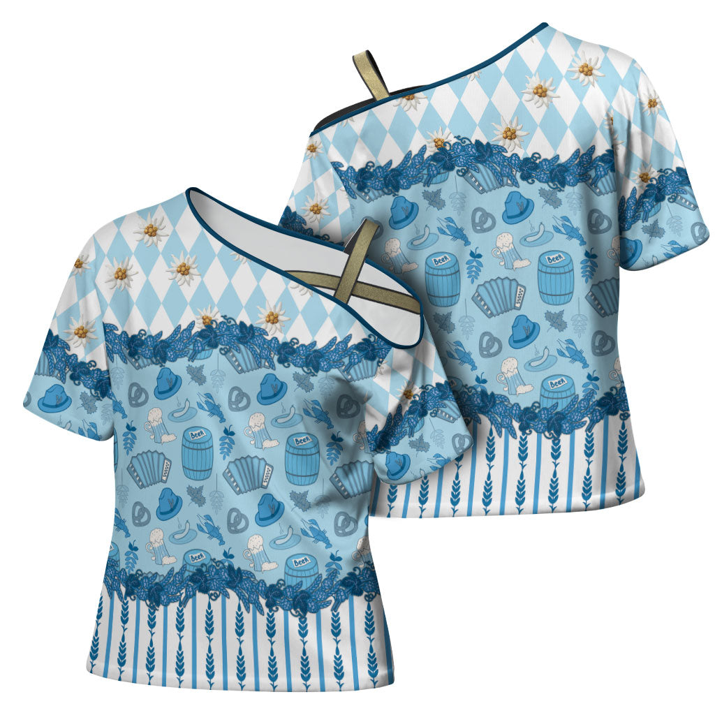 Oktoberfest Bavarian Heritage Cross Shoulder Shirt Edelweiss Beer Festival Blue Pattern