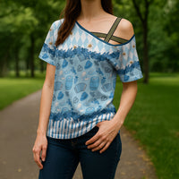 Oktoberfest Bavarian Heritage Cross Shoulder Shirt Edelweiss Beer Festival Blue Pattern