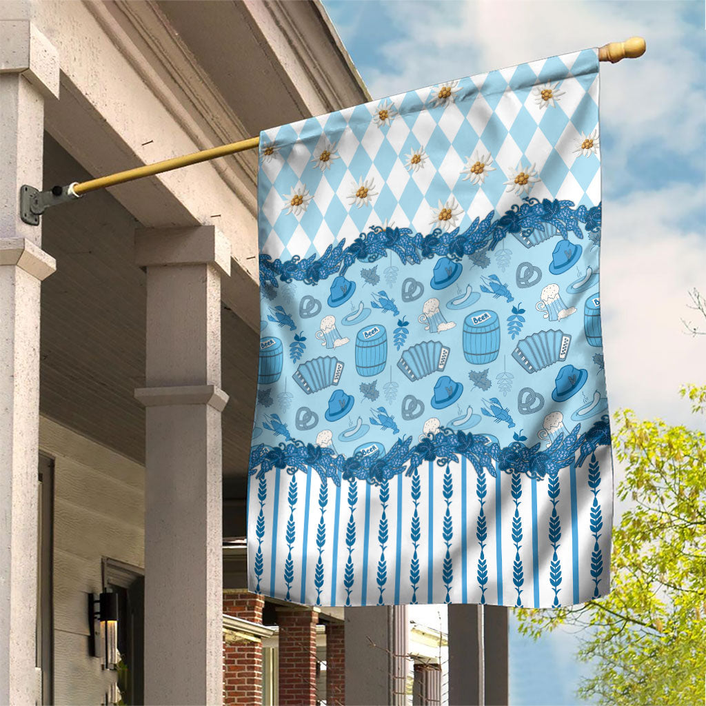 Oktoberfest Bavarian Heritage Garden Flag Edelweiss Beer Festival Blue Pattern