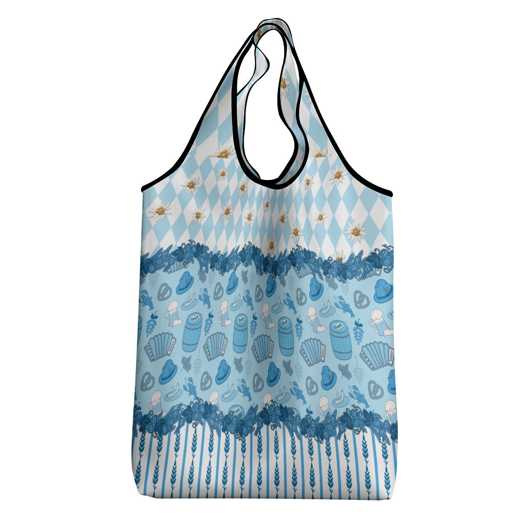 Oktoberfest Bavarian Heritage Grocery Bag Edelweiss Beer Festival Blue Pattern