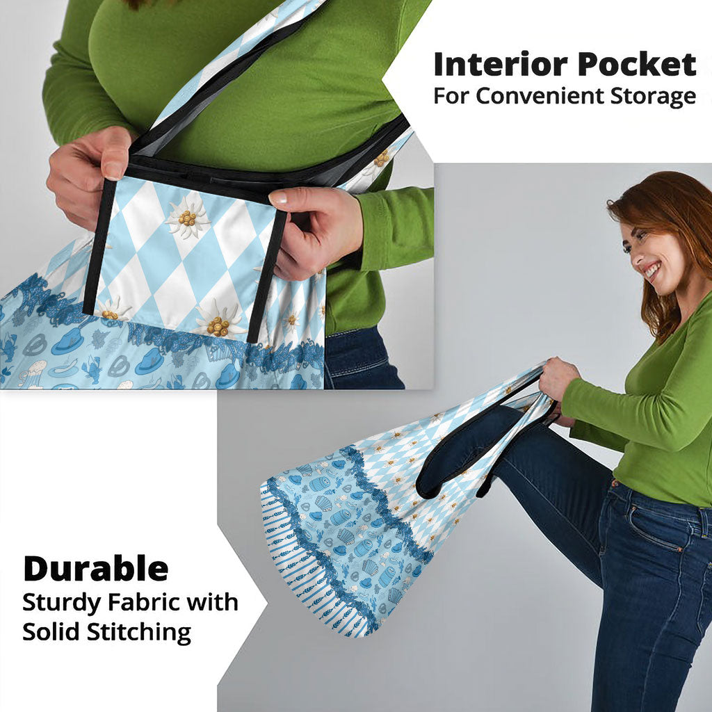 Oktoberfest Bavarian Heritage Grocery Bag Edelweiss Beer Festival Blue Pattern