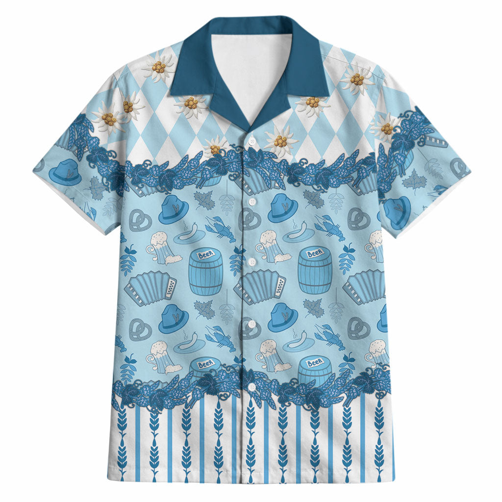 Oktoberfest Bavarian Heritage Hawaiian Shirt Edelweiss Beer Festival Blue Pattern