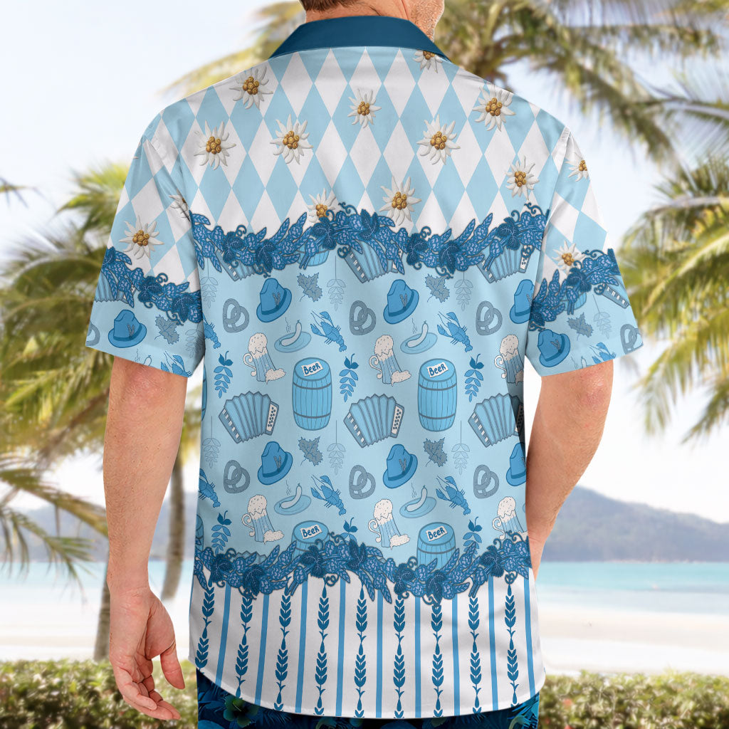 Oktoberfest Bavarian Heritage Hawaiian Shirt Edelweiss Beer Festival Blue Pattern