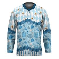 Oktoberfest Bavarian Heritage Hockey Jersey Edelweiss Beer Festival Blue Pattern