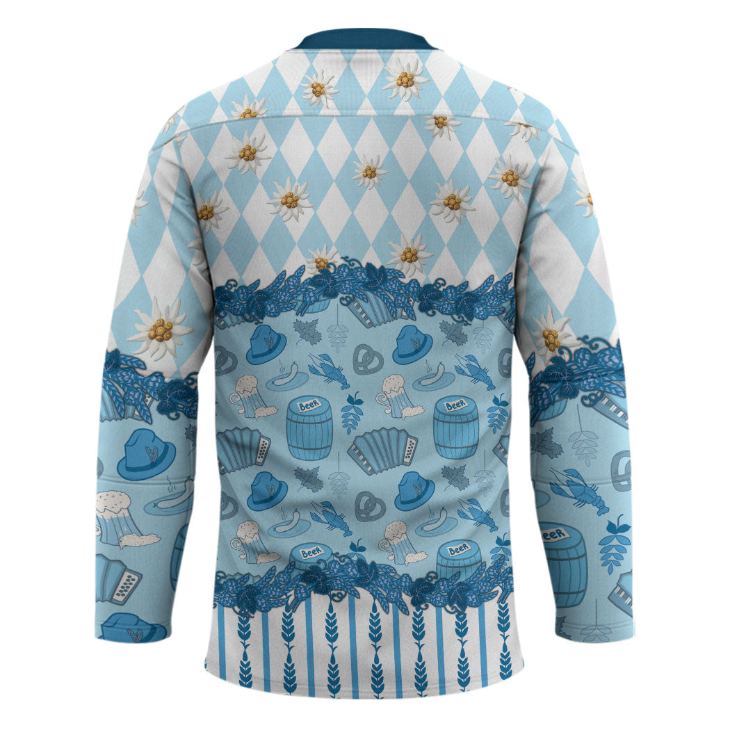Oktoberfest Bavarian Heritage Hockey Jersey Edelweiss Beer Festival Blue Pattern
