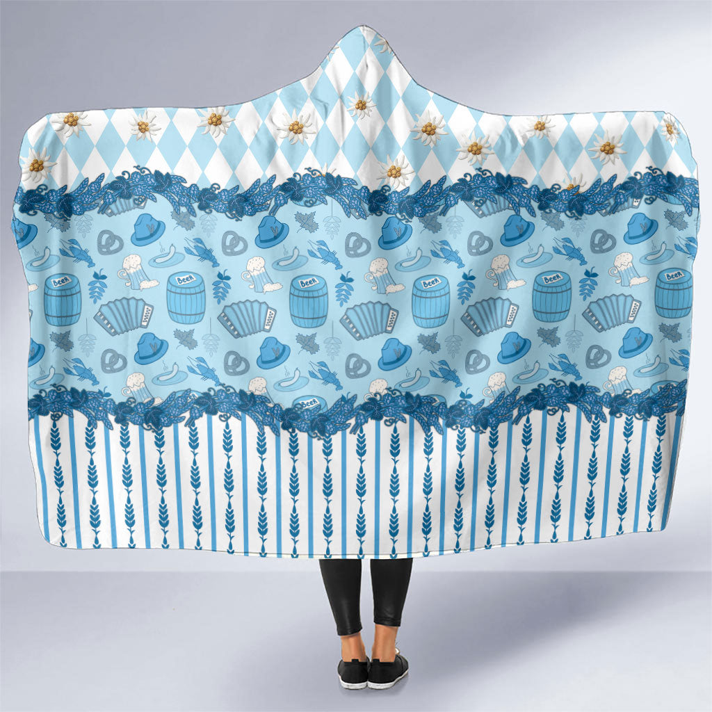 Oktoberfest Bavarian Heritage Hooded Blanket Edelweiss Beer Festival Blue Pattern