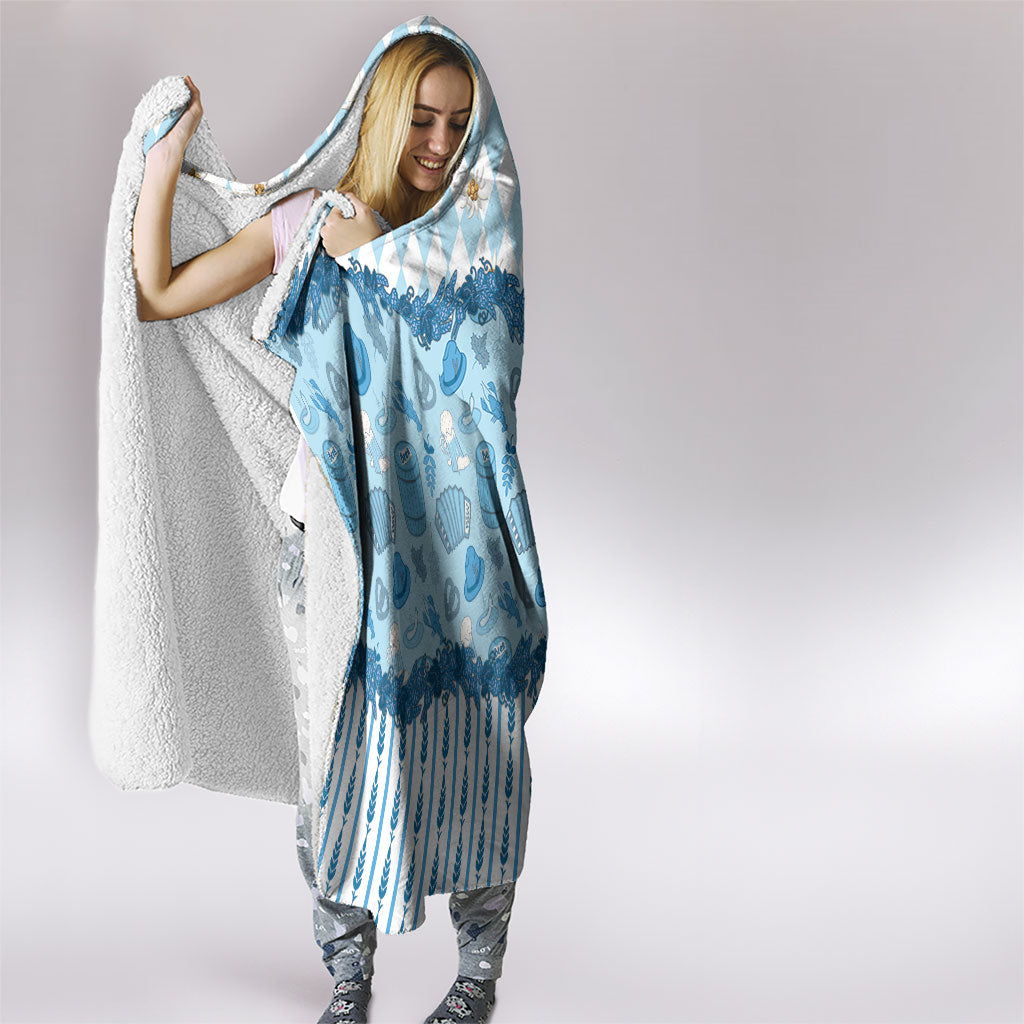Oktoberfest Bavarian Heritage Hooded Blanket Edelweiss Beer Festival Blue Pattern