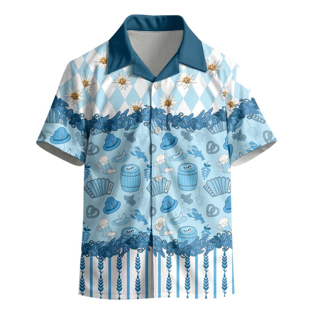 Oktoberfest Bavarian Heritage Kid Hawaiian Shirt Edelweiss Beer Festival Blue Pattern
