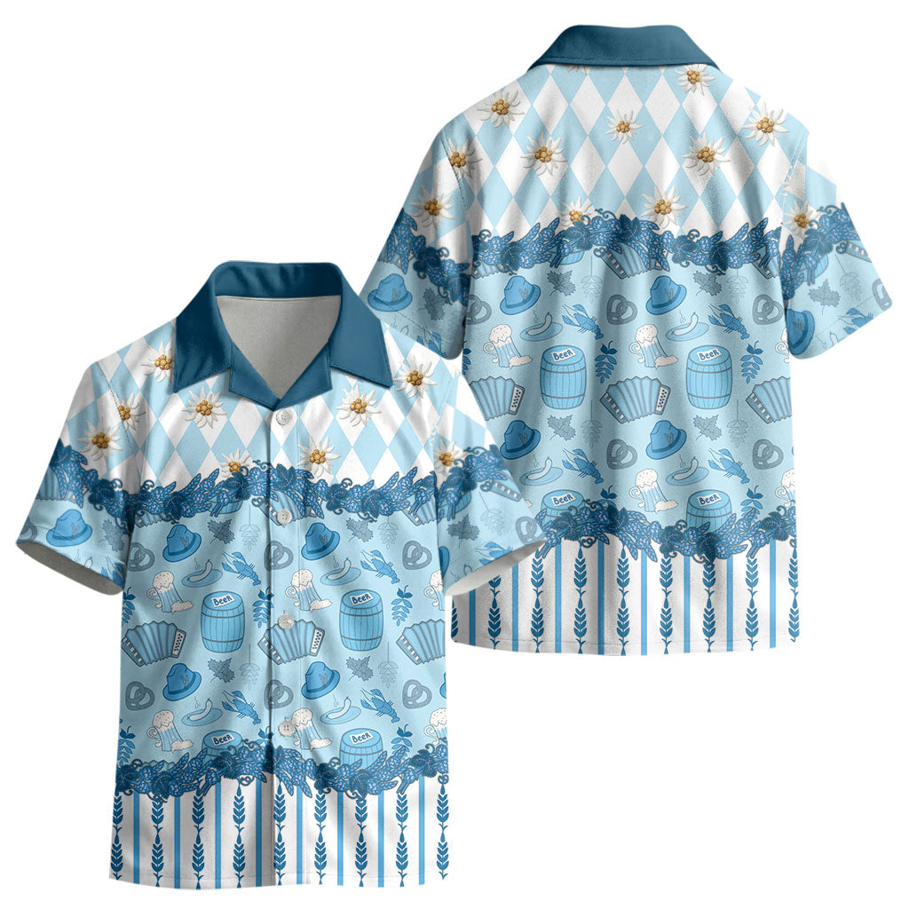 Oktoberfest Bavarian Heritage Kid Hawaiian Shirt Edelweiss Beer Festival Blue Pattern