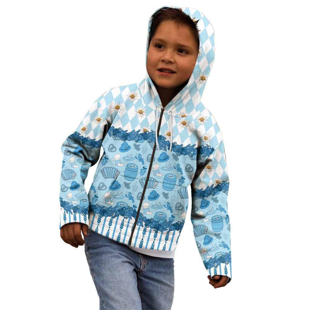 Oktoberfest Bavarian Heritage Kid Hoodie Edelweiss Beer Festival Blue Pattern