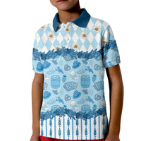 Oktoberfest Bavarian Heritage Kid Polo Shirt Edelweiss Beer Festival Blue Pattern