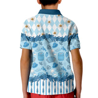 Oktoberfest Bavarian Heritage Kid Polo Shirt Edelweiss Beer Festival Blue Pattern