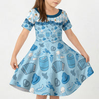 Oktoberfest Bavarian Heritage Kid Short Sleeve Dress Edelweiss Beer Festival Blue Pattern