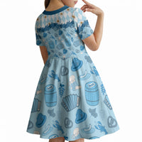 Oktoberfest Bavarian Heritage Kid Short Sleeve Dress Edelweiss Beer Festival Blue Pattern