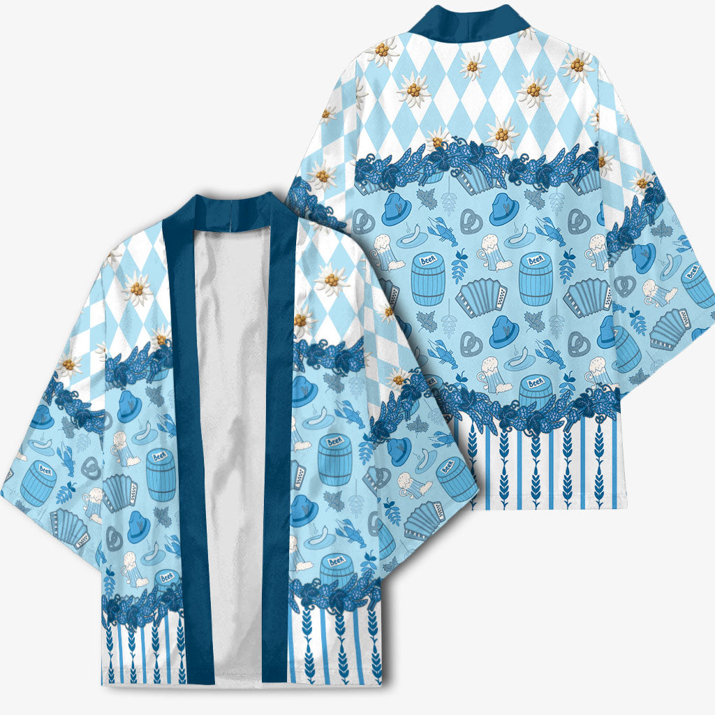 Oktoberfest Bavarian Heritage Kimono Edelweiss Beer Festival Blue Pattern