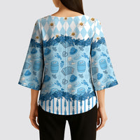 Oktoberfest Bavarian Heritage Kimono Sleeve Blouse Edelweiss Beer Festival Blue Pattern