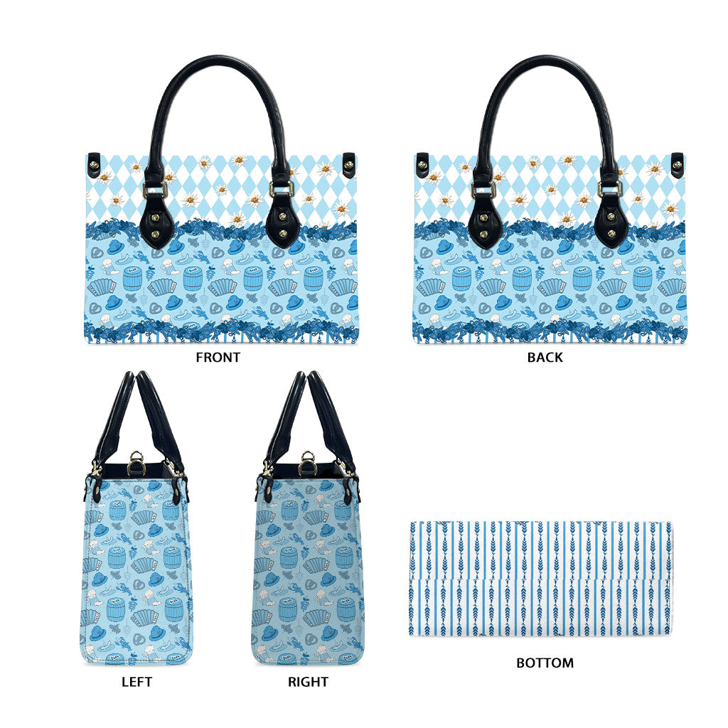 Oktoberfest Bavarian Heritage Leather Bag Edelweiss Beer Festival Blue Pattern