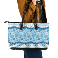 Oktoberfest Bavarian Heritage Leather Tote Bag Edelweiss Beer Festival Blue Pattern