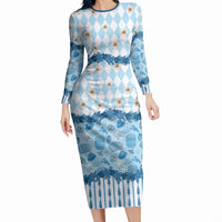 Oktoberfest Bavarian Heritage Long Sleeve Bodycon Dress Edelweiss Beer Festival Blue Pattern