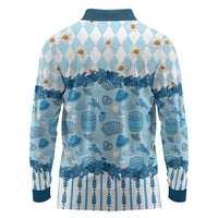 Oktoberfest Bavarian Heritage Long Sleeve Polo Shirt Edelweiss Beer Festival Blue Pattern