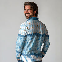 Oktoberfest Bavarian Heritage Long Sleeve Polo Shirt Edelweiss Beer Festival Blue Pattern