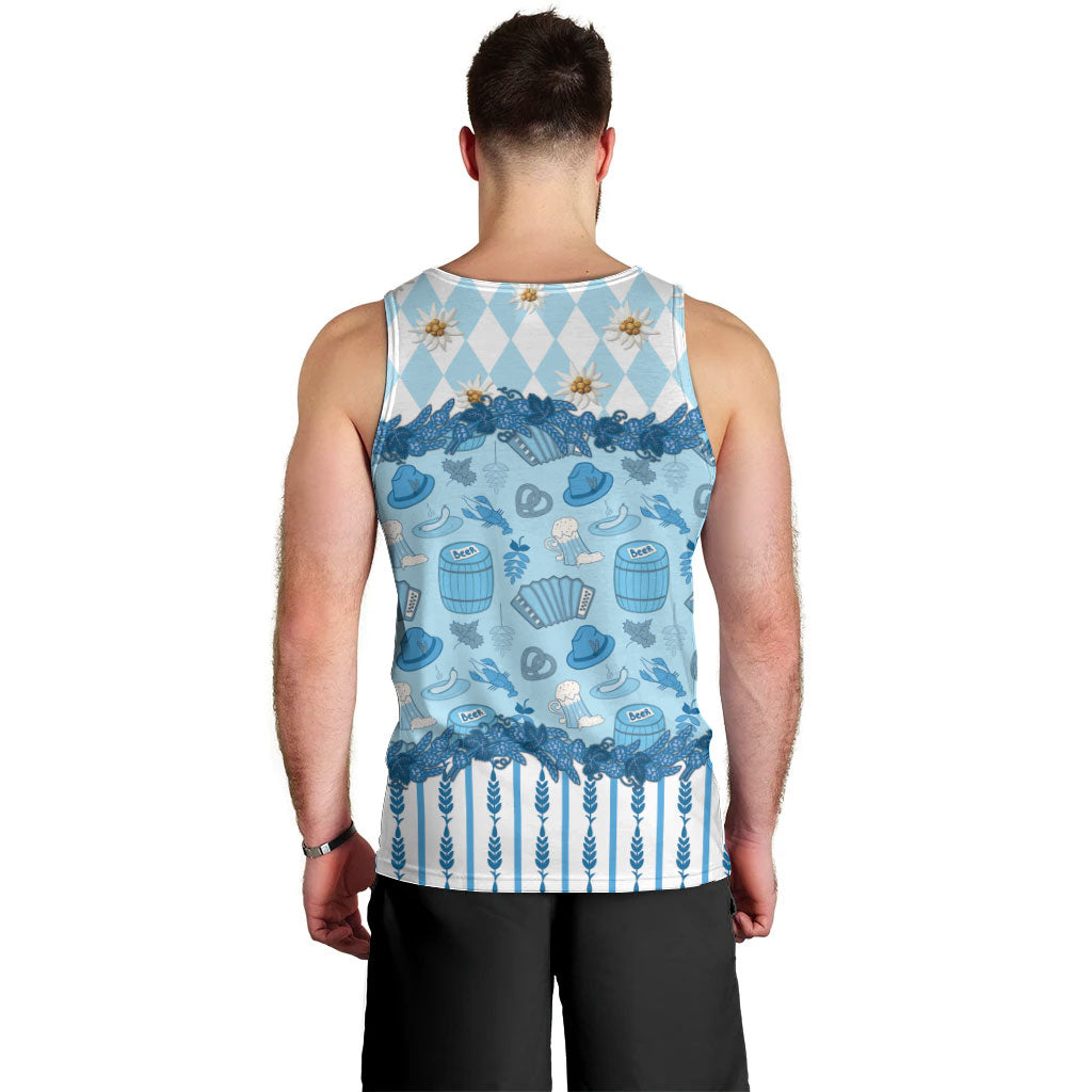 Oktoberfest Bavarian Heritage Men Tank Top Edelweiss Beer Festival Blue Pattern