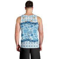 Oktoberfest Bavarian Heritage Men Tank Top Edelweiss Beer Festival Blue Pattern