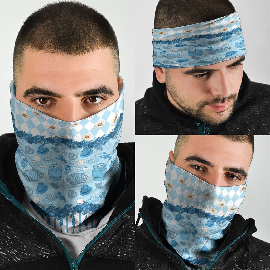 Oktoberfest Bavarian Heritage Neck Gaiter Edelweiss Beer Festival Blue Pattern