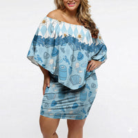 Oktoberfest Bavarian Heritage Off Shoulder Short Dress Edelweiss Beer Festival Blue Pattern