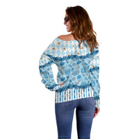 Oktoberfest Bavarian Heritage Off Shoulder Sweater Edelweiss Beer Festival Blue Pattern