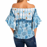 Oktoberfest Bavarian Heritage Off Shoulder Wrap Waist Top Edelweiss Beer Festival Blue Pattern