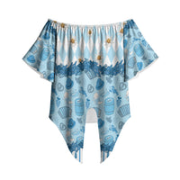 Oktoberfest Bavarian Heritage Off Shoulder Wrap Waist Top Edelweiss Beer Festival Blue Pattern