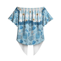 Oktoberfest Bavarian Heritage Off Shoulder Wrap Waist Top Edelweiss Beer Festival Blue Pattern