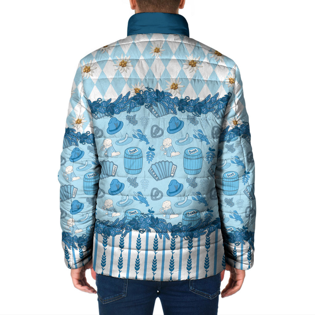 Oktoberfest Bavarian Heritage Padded Jacket Edelweiss Beer Festival Blue Pattern