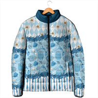 Oktoberfest Bavarian Heritage Padded Jacket Edelweiss Beer Festival Blue Pattern
