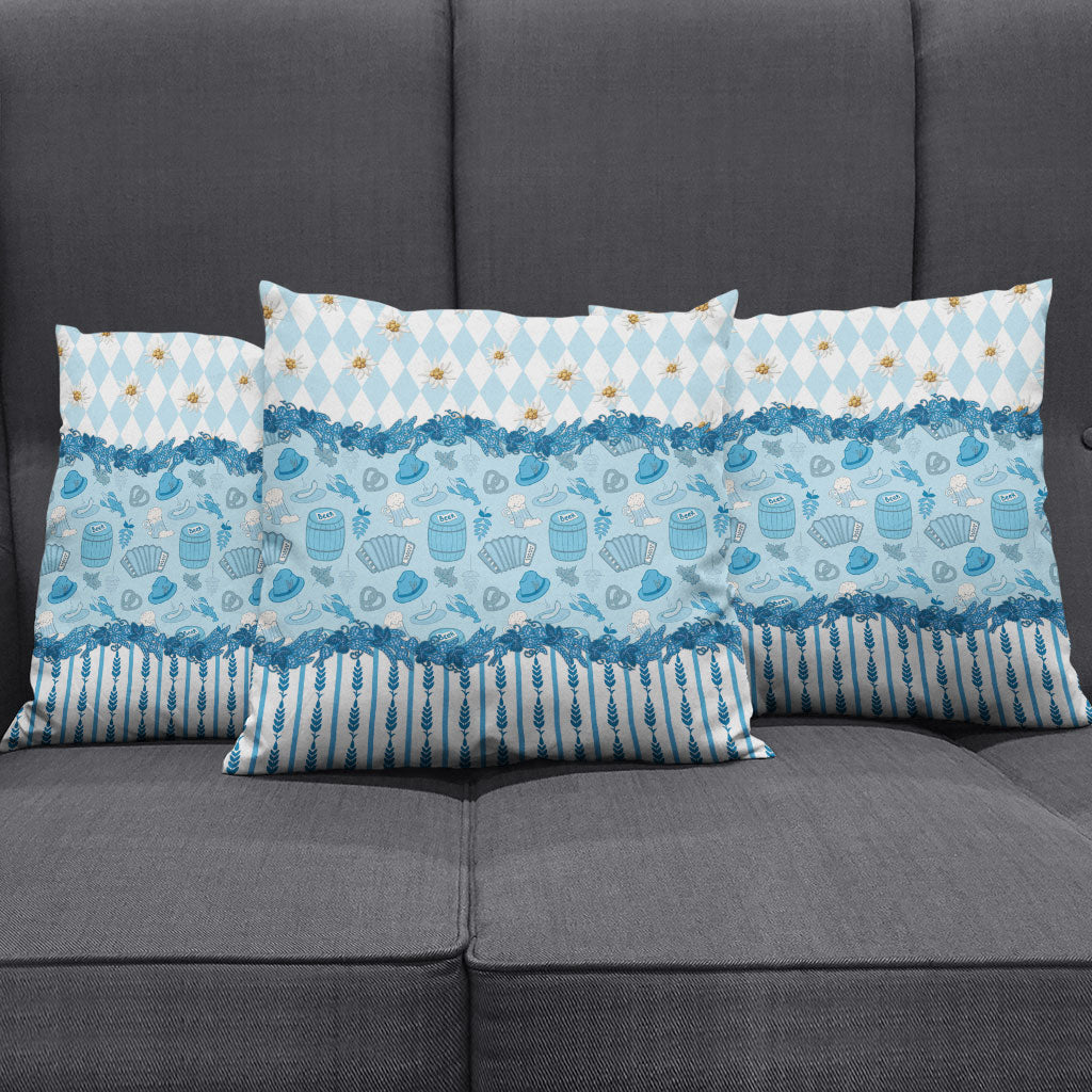 Oktoberfest Bavarian Heritage Pillow Cover Edelweiss Beer Festival Blue Pattern