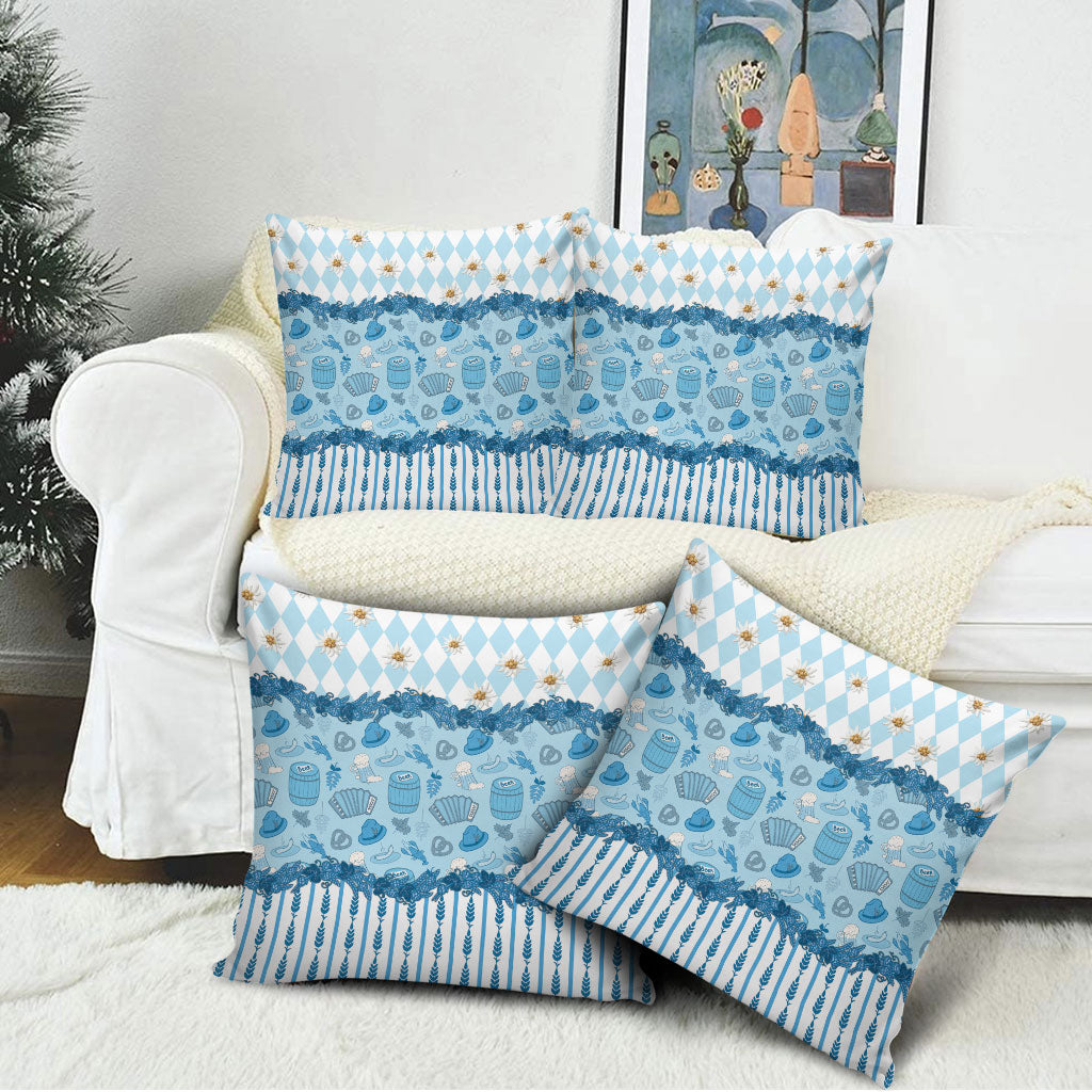 Oktoberfest Bavarian Heritage Pillow Cover Edelweiss Beer Festival Blue Pattern