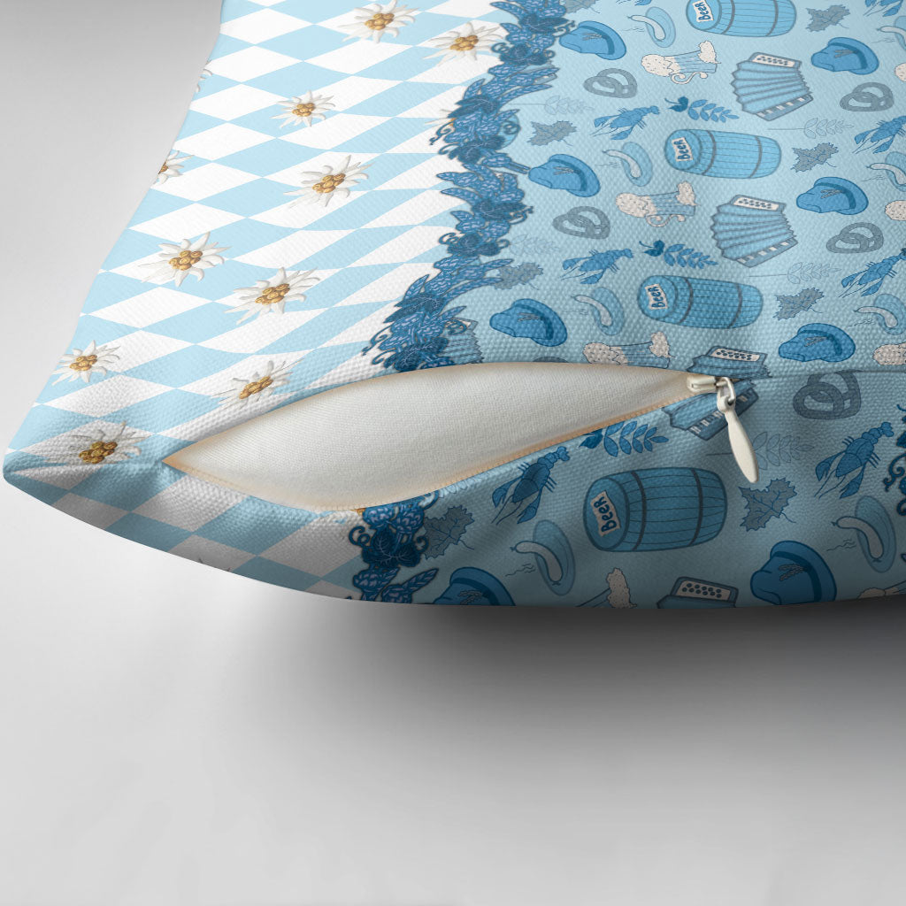 Oktoberfest Bavarian Heritage Pillow Cover Edelweiss Beer Festival Blue Pattern