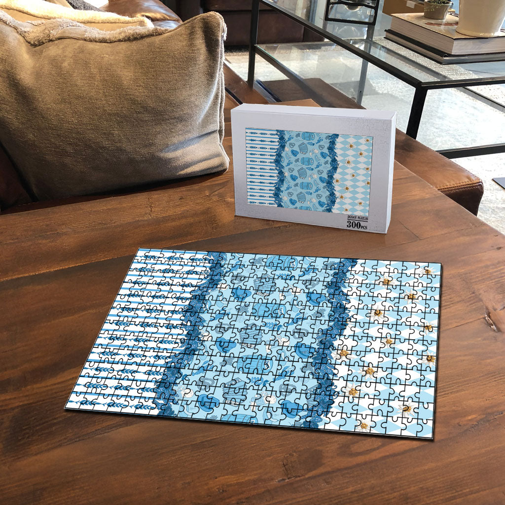 Oktoberfest Bavarian Heritage Puzzle Edelweiss Beer Festival Blue Pattern