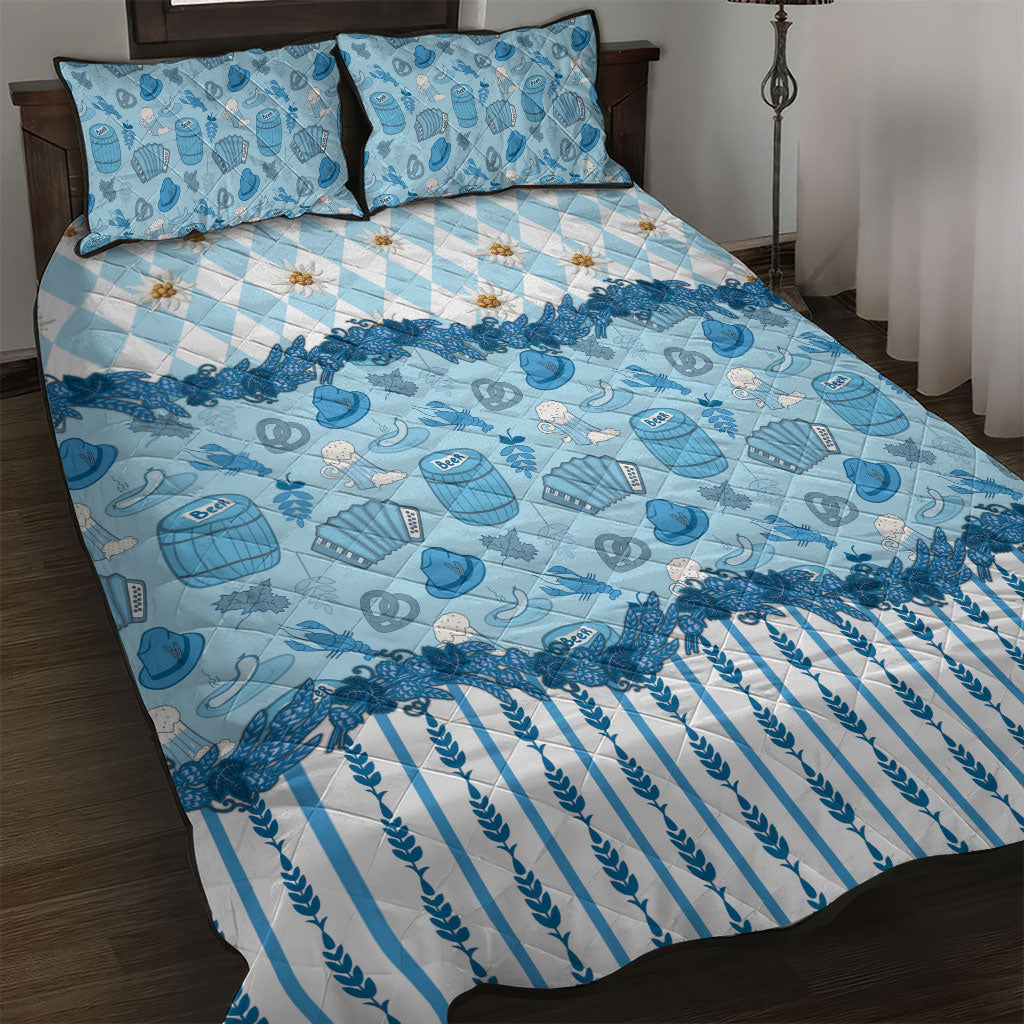 Oktoberfest Bavarian Heritage Quilt Bed Set Edelweiss Beer Festival Blue Pattern